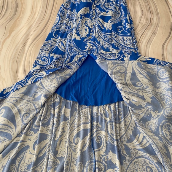 Free People Smooth Sailing Blue and White Paisley Button Maxi Skirt Size 2 - Picture 13 of 15